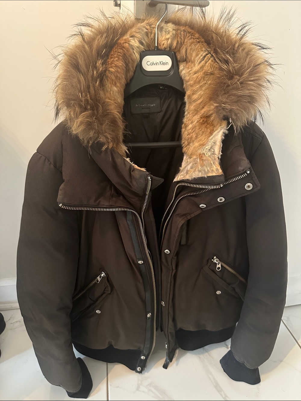 Mackage Black Bomber Jacket with double jacket Embossed Logo removable fur !